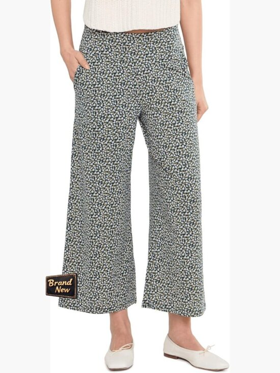 Pants - Wide Leg Crop Pants Ruched Elastic Waist Mid Rise 25 Inseam